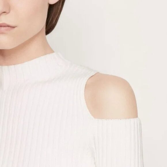 Maje, NWT Manu cut out white ribbed cold shoulder Knit Top_M - Picture 3 of 12